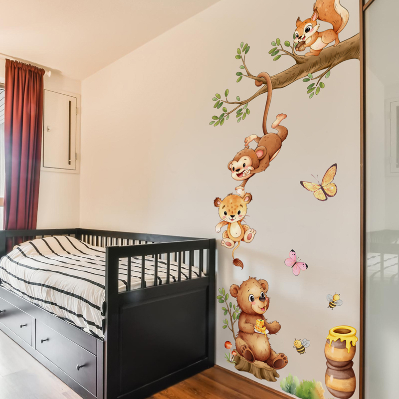 Kids Educational Posters - Autocollants muraux en vinyle, Branches d'animaux,